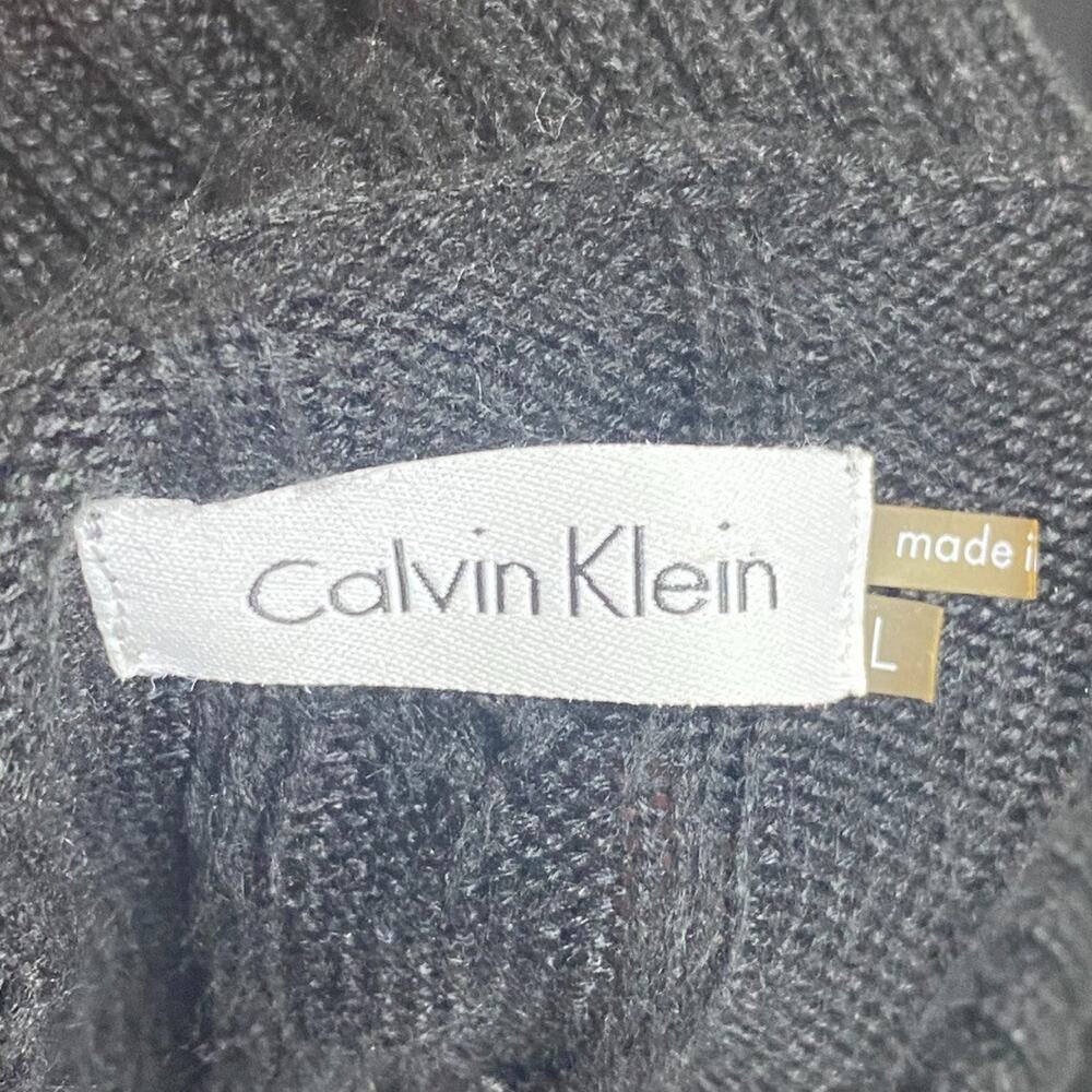 Calvin Klein Womens Cable Knit Sweater Dress Size L Shawl Collar Old Money Black - Picture 5 of 9
